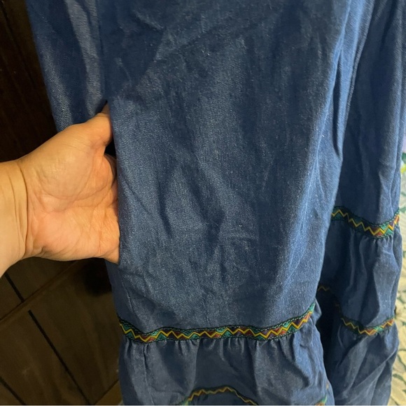 Vintage 90s Spencer Creations Denim Embellished Vneck W/pockets Midi Dress Sz L - Picture 5 of 8